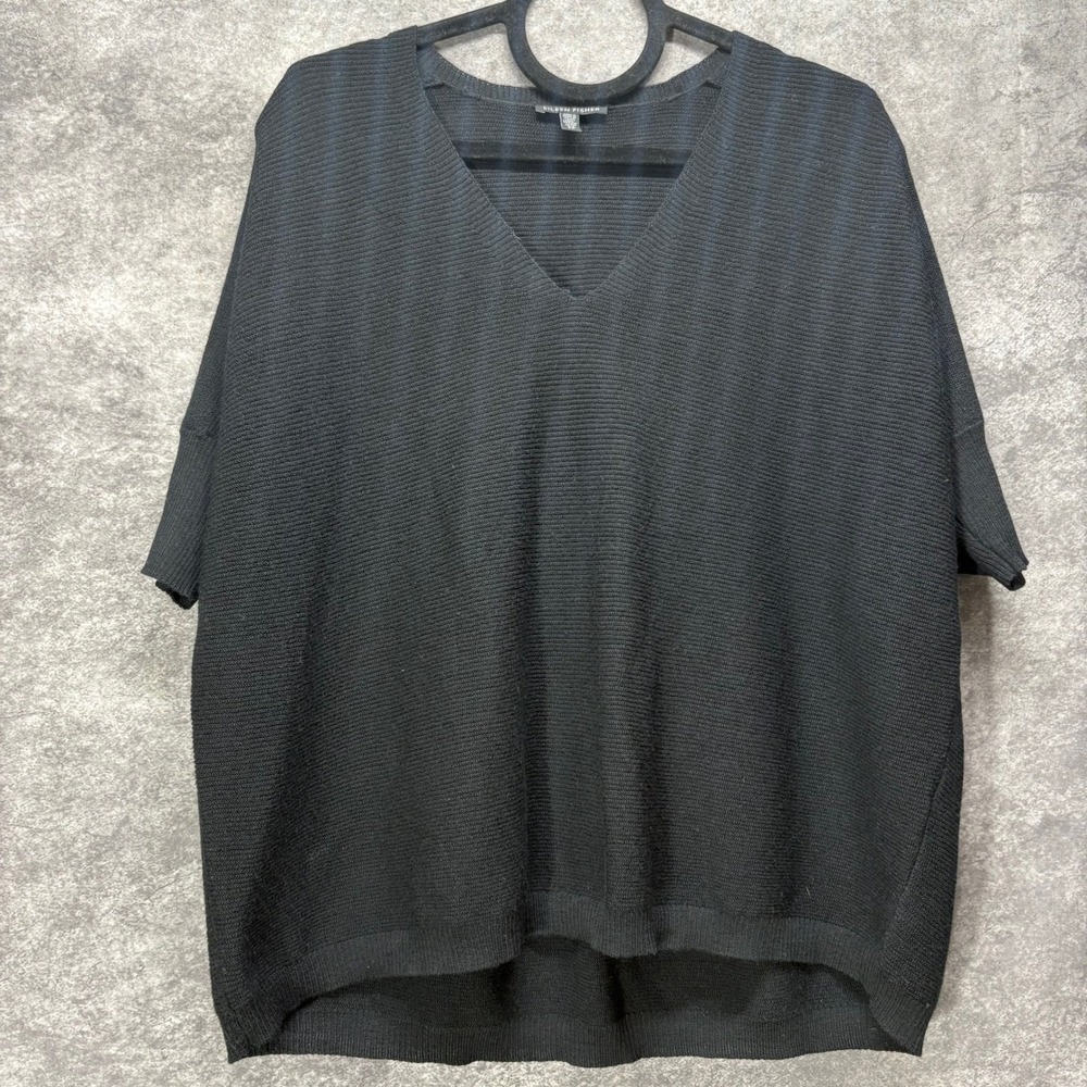 Eileen Fisher Merino Wool Oversized Boxy Top Sweater Womens S Black Textured